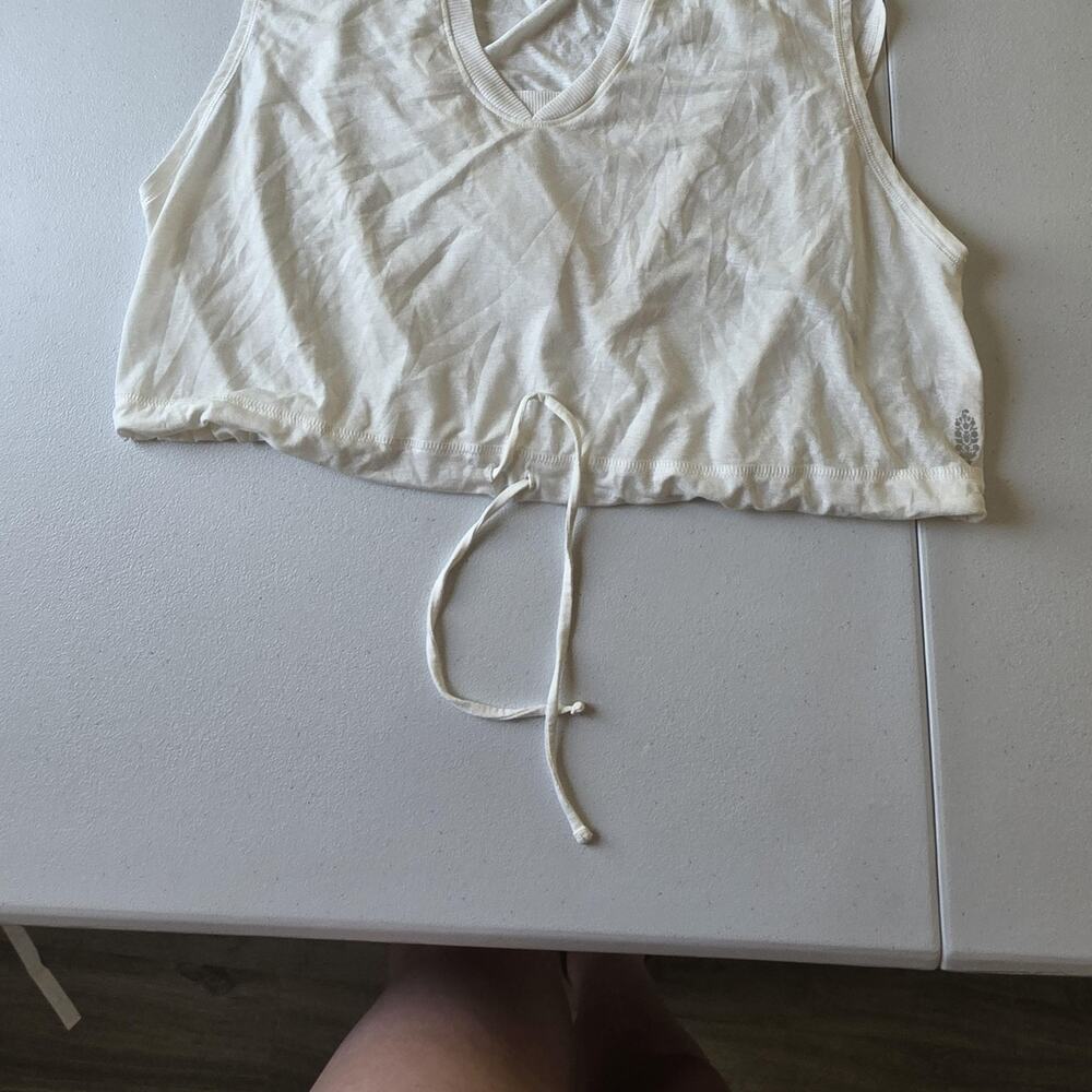 Free People FP Movement Tank Top Womens Small White Cropped V Neck Drawstring